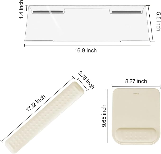 MOSISO Computer Keyboard Stand&Wrist Rest Support for Keyboard &Mouse Pad Set Ergonomic Massage Wrist Rest Set Easy Typing Working Acrylic Clear Stand for Office Home Khaki