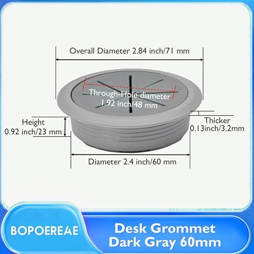 BOPOREAE 2 Pcs Desk Grommet 2-3/8" (60mm), Desk Hole Cover for Cables
