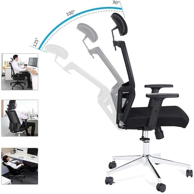 Ergonomic Office Gaming Chair with Adjustable Headrest & Lumbar Support Mesh Back Swivel Computer Chair Black