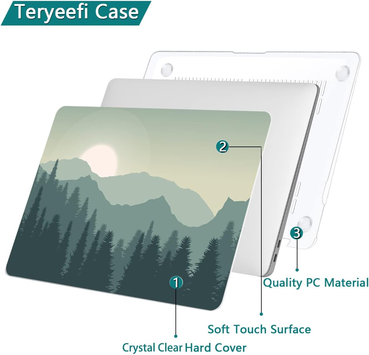 Teryeefi Compatible with MacBook Pro 13 inch Case 2022 2020-2016 Release Model: A2338 M2/M1 A2251 A2289, Plastic Hard Shell Case & Keyboard Cover for MacBook Pro 13 with Touch Bar, Forest