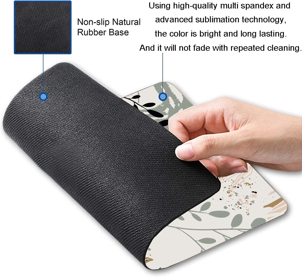 Mouse Pad with Abstract Art Design, Square Waterproof Non-Slip Rubber Base Mouse Mat for Office Laptop, Modern Boho Leaves