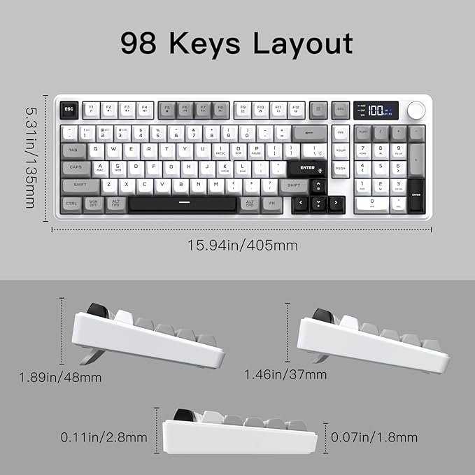 Wireless Gaming Keyboard with Smart Display & Knob Control Tri-Mode BT5.0/2.4GHz/Wired RGB Backlit Computer Keyboards with Number Pad 26-Key Rollover Compatible for Windows Mac