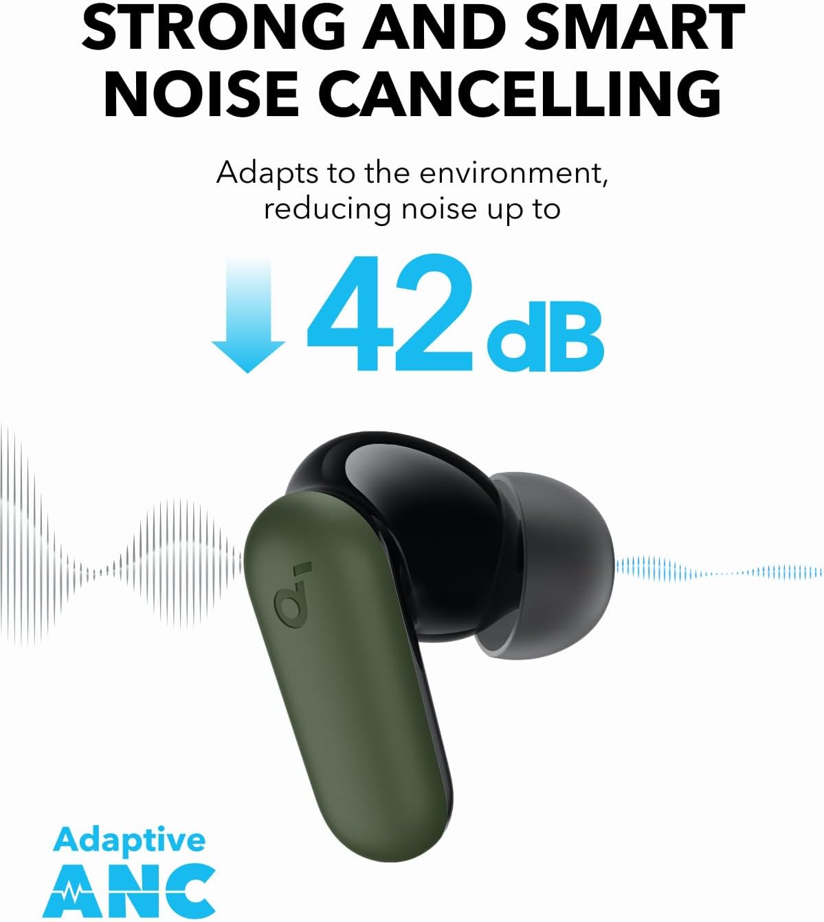Soundcore P30i by Anker Noise Cancelling Earbuds, Strong and Smart Noise Cancelling, Powerful Bass, 45H Playtime, 2-in-1 Case and Phone Stand, IP54, Wireless Earbuds, Bluetooth 5.4 (Green)