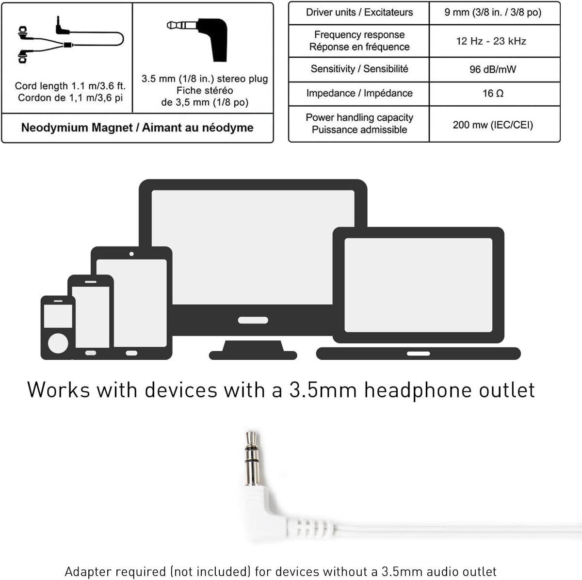 Panasonic ErgoFit Wired Earbuds, 3.5mm Jack In-Ear Headphones Wired with Dynamic Crystal-Clear Sound and Soft Ergonomic Custom-Fit Earpieces (S/M/L), for Phones and Laptops - RP-HJE120-S (Silver)