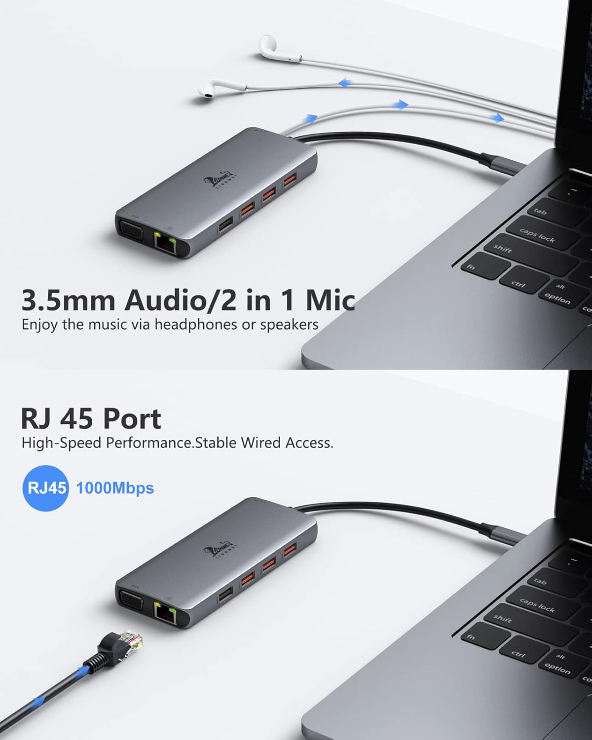 LIONWEI Laptop Docking Station Dual Monitor, 11-in-1 to 4K HDMI,VGA,Gigabit Ethernet,3 USB 3.1 10G,2 USB 2.0,87W PD,Audio for Dell/Surface/HP/Lenovo Laptops