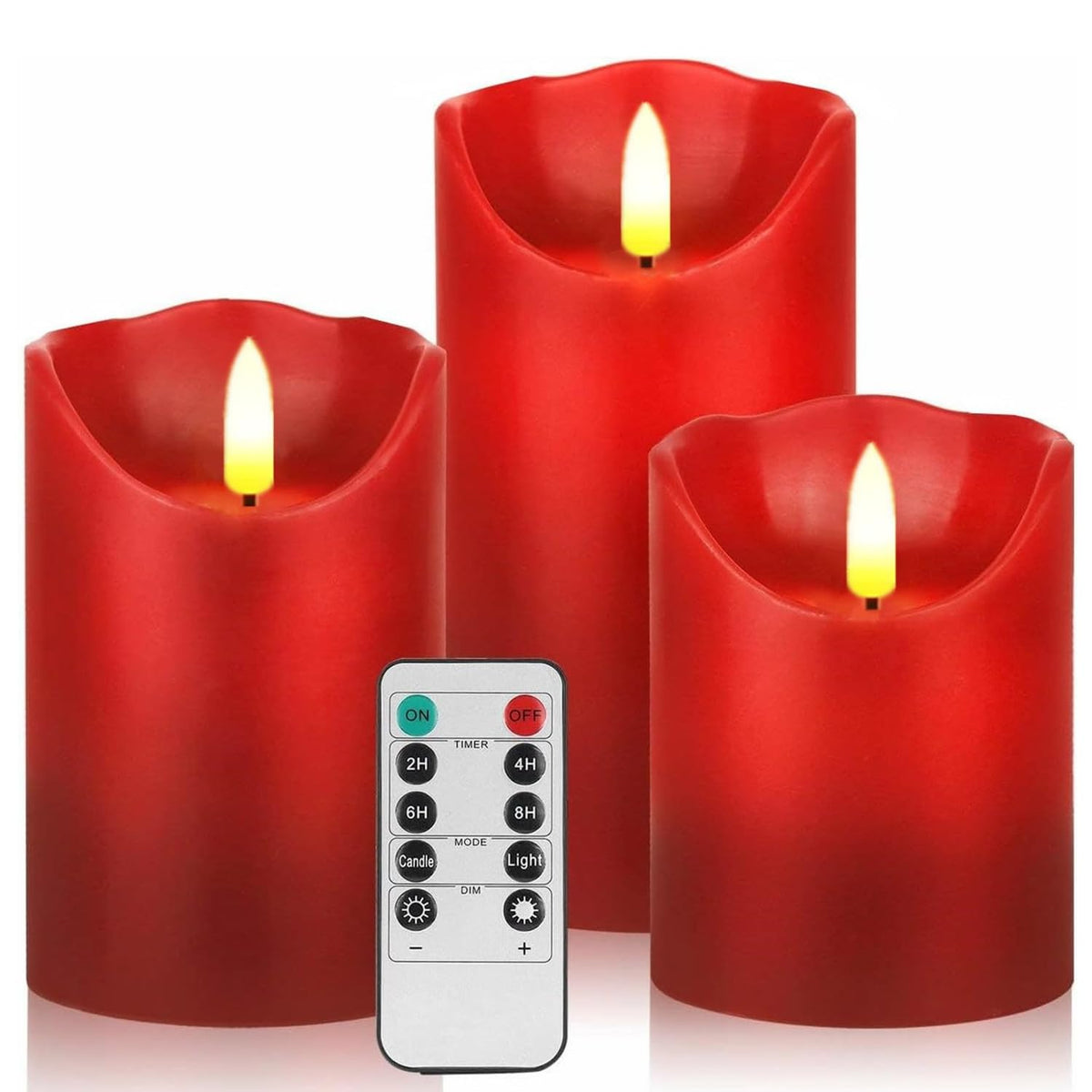 3 Pack Red Flameless Candle Set, 4 5 6 Flickering Battery Operated Candles with Remote Control, Electric Candle with Timer, Danc