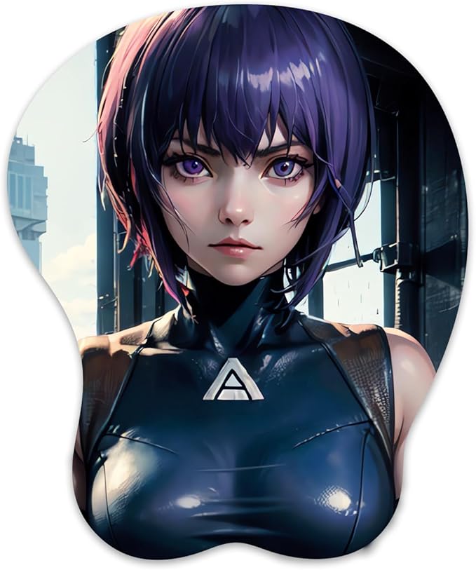 3D Mouse Pad Oppai Mousepad with Soft Gel Wrist Rest Anime Manga Gaming Boob pad Anti-Slip Mouse Mat (Kusanagi)