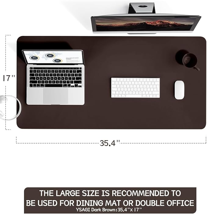 YSAGi Non-Slip Leather Desk Pad L Size, Waterproof Laptop Computer Desk Keyboard Mat, Table Protector Blotter Mat, Large Mouse Pad for Office/Work/Home/Decor(Dark Brown, 35.4" x 17")