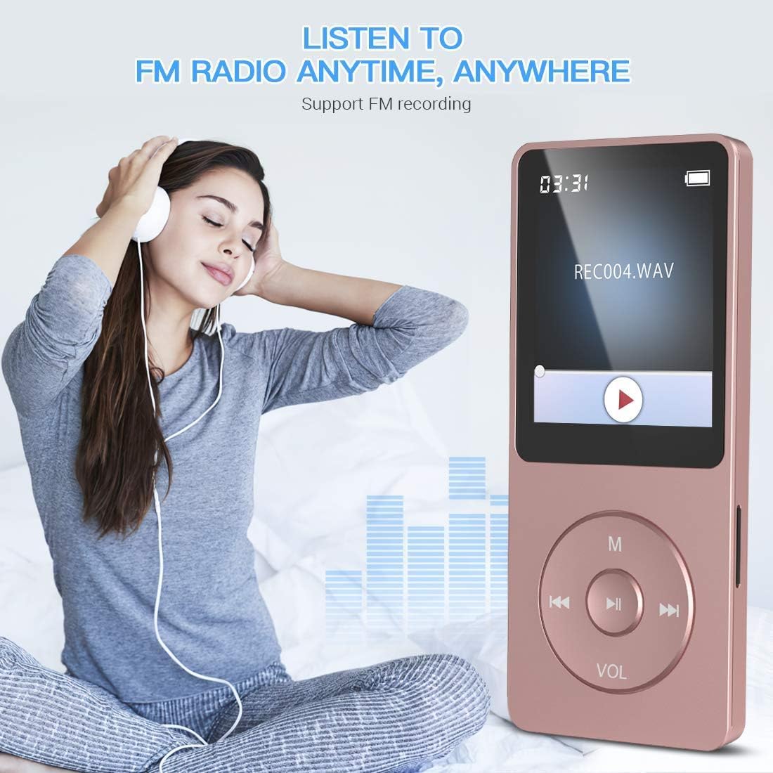 AGPTEK A02PL 64GB MP3 70 128GB(Rose Player, Hours Playback Lossless Sound Music Player, Supports up to Gold)