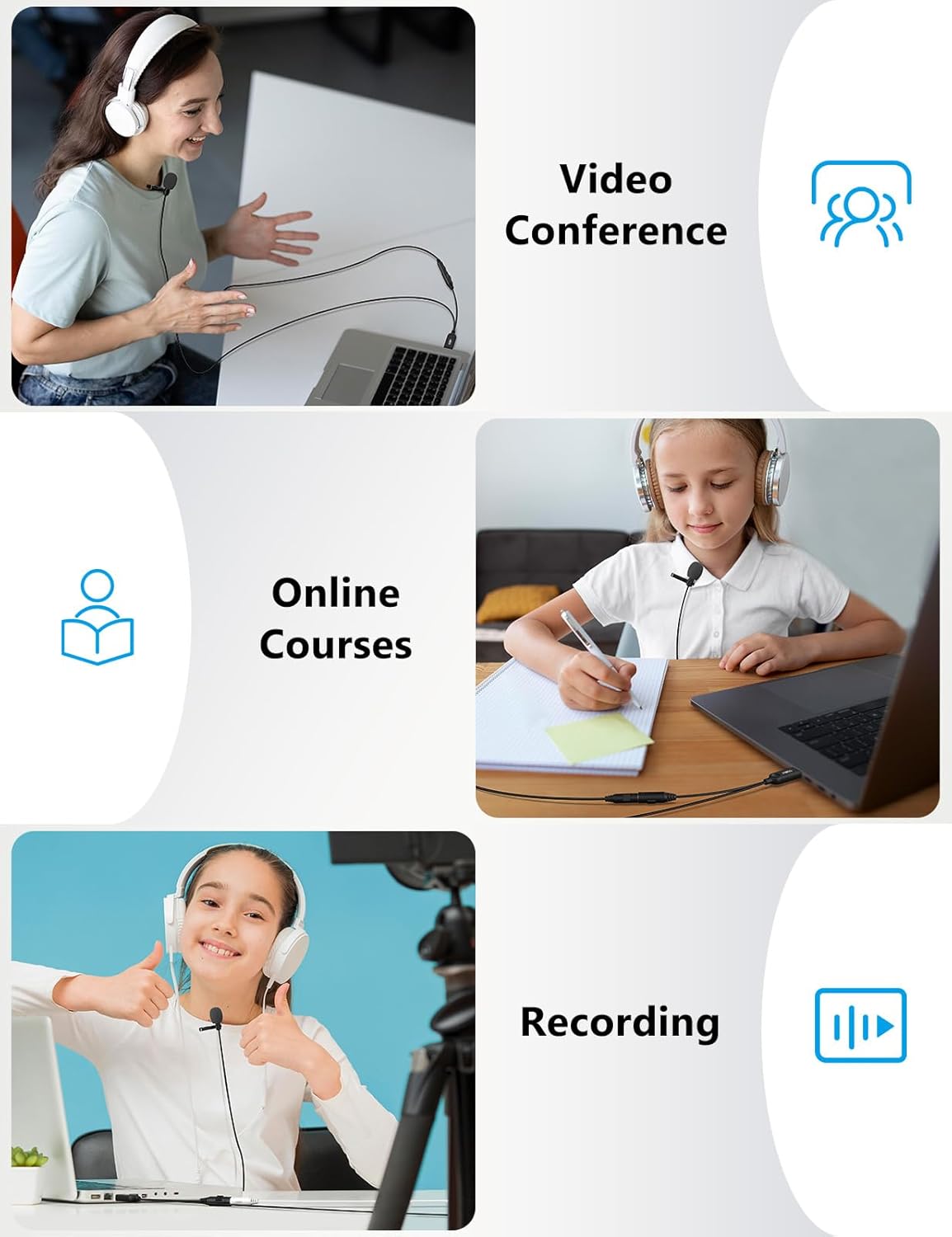 MillSO USB Lavalier Microphone with Headphone Jack Omnidirectional External Lapel USB PC Microphone for Computer, Laptop, YouTube, Meeting, Recording, Podcasting, Gaming - 2M/6.5FT