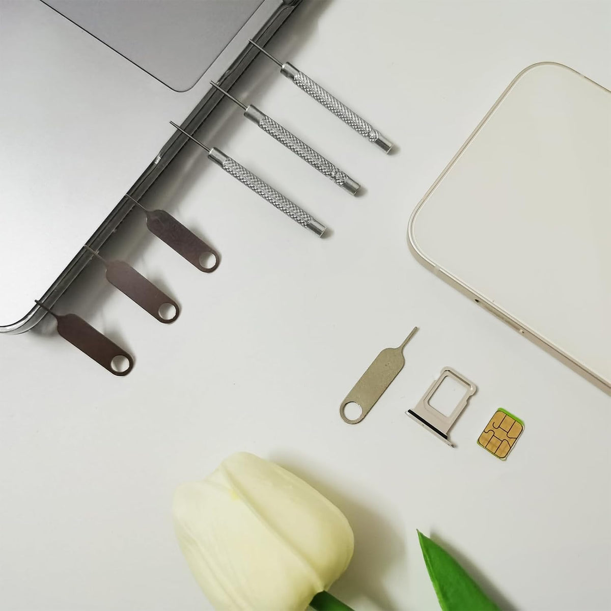 7 Pcs SIM Card Removal Tool - SIM Ejector Tool Tray Eject Pins Compatible with All Smartphone iPhone iPad Samsung HTC, Includig 3 Size Watchchain Link Remover