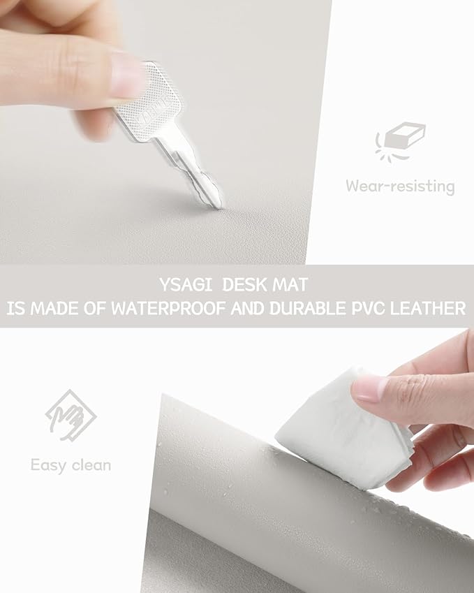 YSAGi Non-Slip Leather Desk Pad XL Size, Waterproof Laptop Computer Desk Keyboard Mat, Table Protector Blotter Mat, Large Mouse Pad for Office/Work/Home/Decor(Apricot Gray, 47.2" x 23.6")-No Band