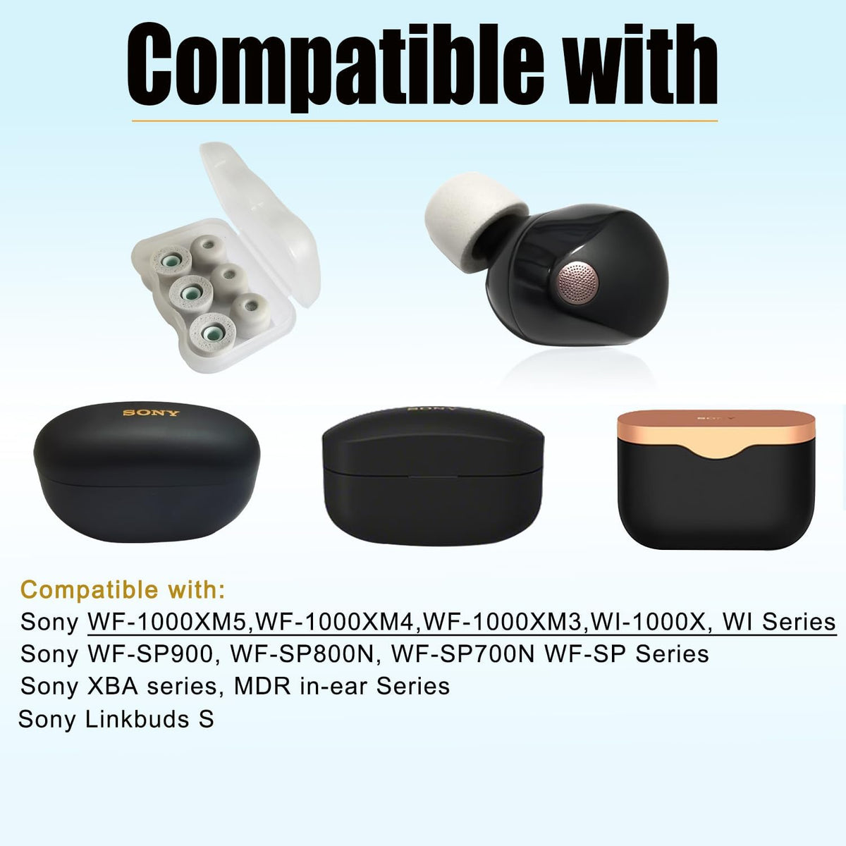 Memory Foam Eartips for Sony WF-1000XM5 Filter Screen Foam Tips for WF-1000XM5 WF-1000XM4 Earbuds Case, 3 Pairs Large Gray