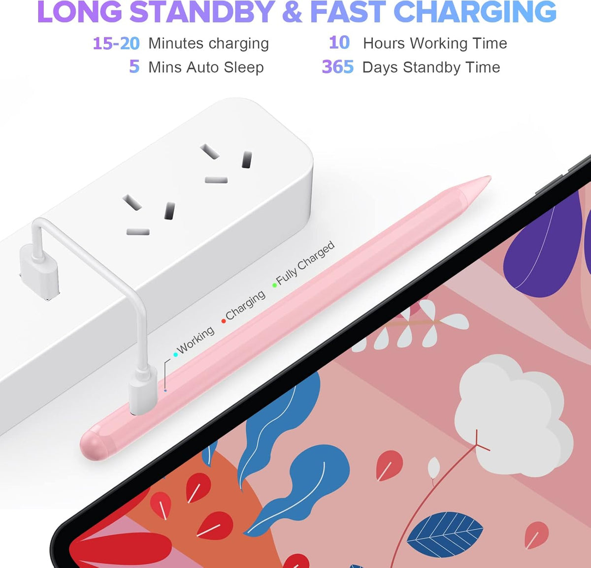Stylus Pen for iPad 6th-11th Generation-2X Fast Charge Active Pencil Compatible with 2018-2025 Apple iPad Pro 11"/12.9"/M4, iPad Air 3/4/5/M2/M3,iPad mini 5/6 Gen-Pink