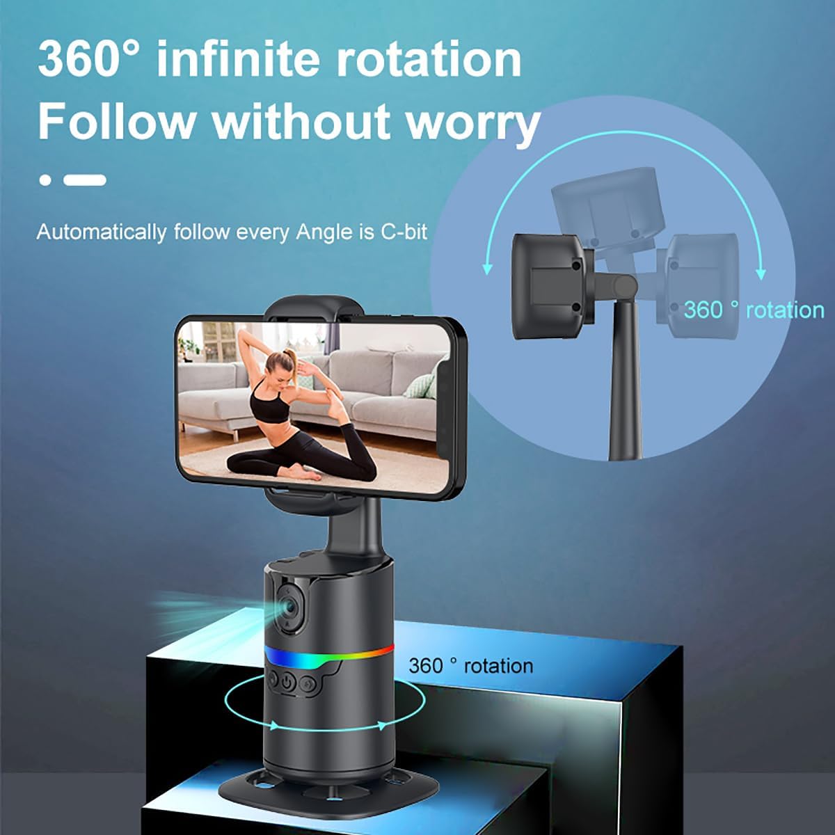 Auto Face Tracking Phone Holder,No App Required,360° Rotation Phone Camera Stand with Remote and Gesture Control, Smart Shooting Stand for Vlog/TIK Tok Live Streaming YouTube Video Record