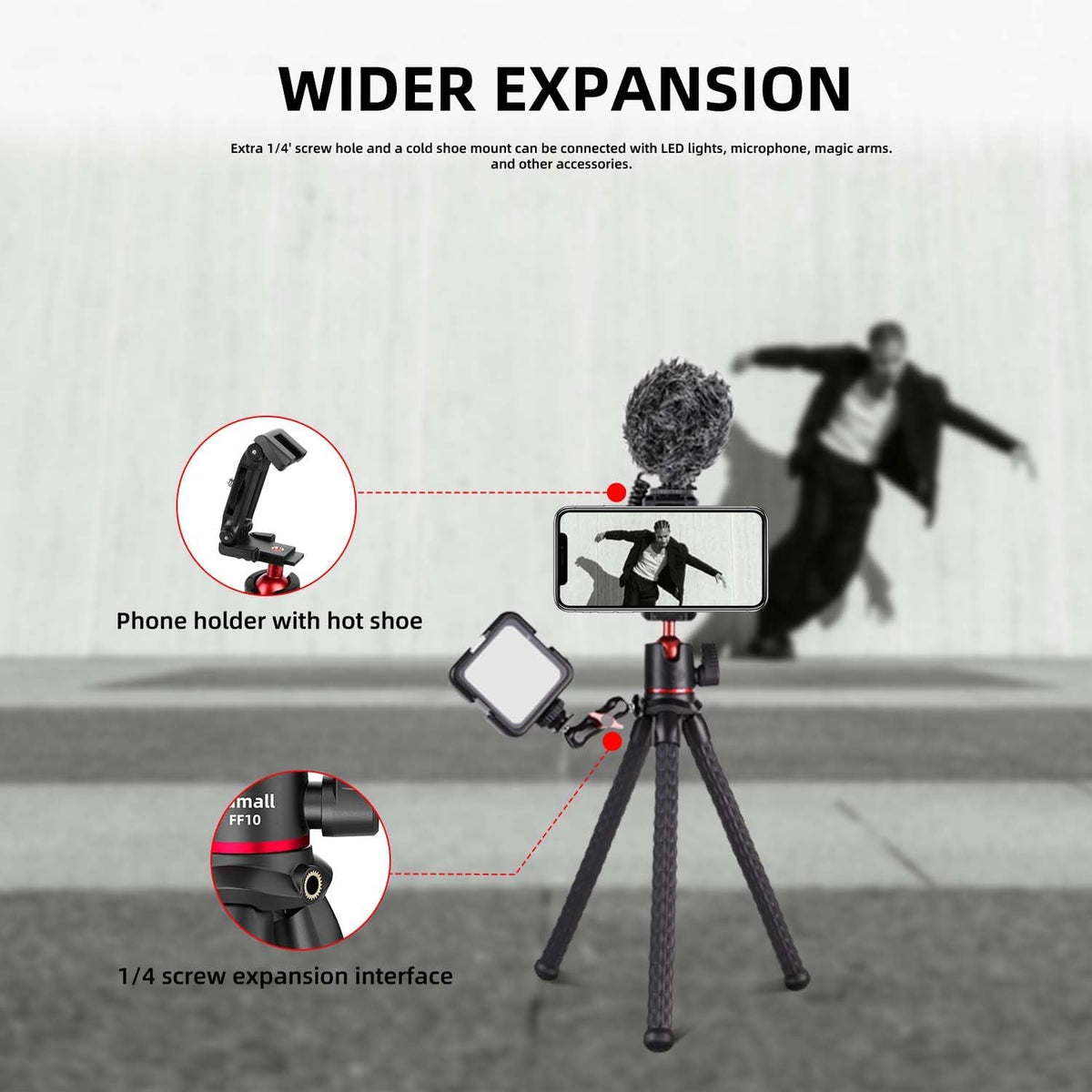 Camera Tripod, Famall Flexible Tripod Stand for Phone with Cold Shoe Phone Mount for iPhone Canon Nikon Sony Cameras