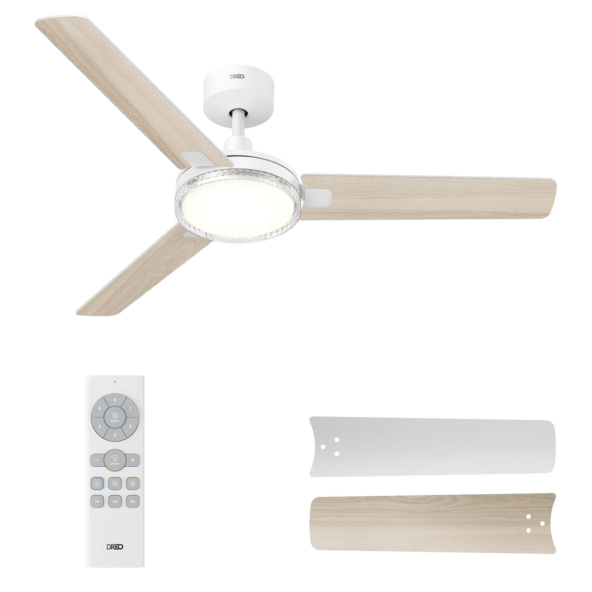 DREO Ceiling Fans with Lights and Remote, 52 White Ceiling Fan, 5CCT, 6-Level Dimmable, 6 Speeds, Quick-install, Quiet Reversi