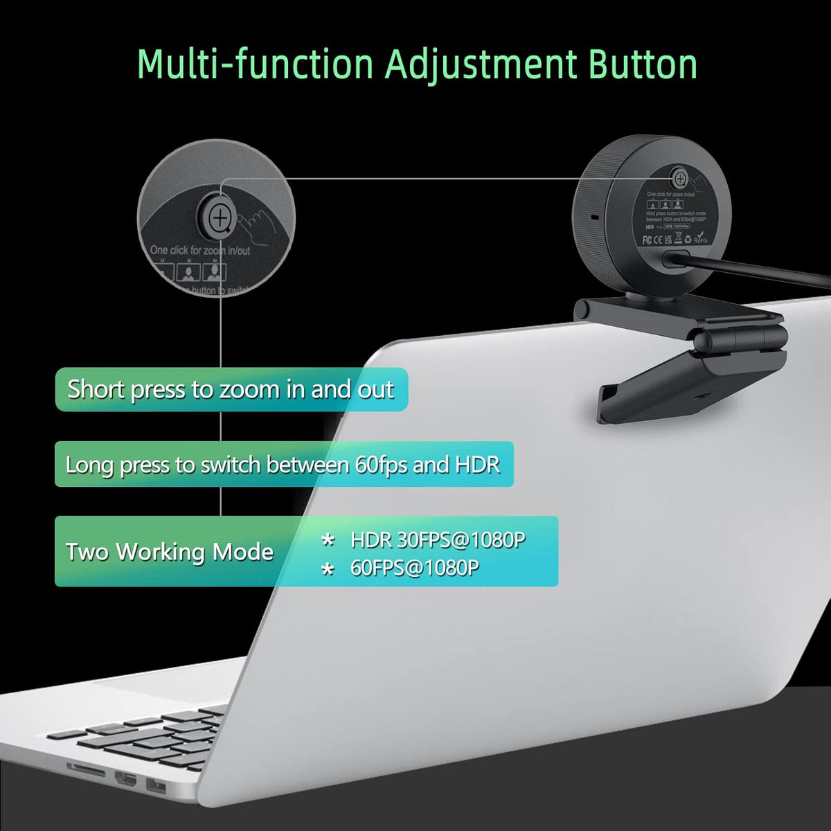 Angetube 1080p Webcam with Ring Light for Streaming: USB 60FPS Web Camera with Microphone-HDR-Enabled-HD Auto Light Correction Web Cam with Adjustable FOV, for Teams, Zoom, PC/Laptop/Mac/Desktop