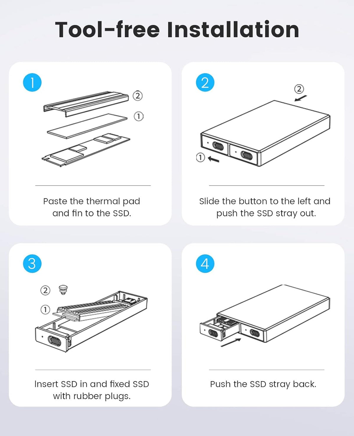 ORICO Dual M.2 NVMe SSD Enclosure, USB C to M2 Adapter for M Key PCIe 2230/2242/2260/2280 M.2 SSDs,Tool-Free Installation Aluminum SSDs Reader Support Trim and UASP up to 2x4TB-BM2-2N