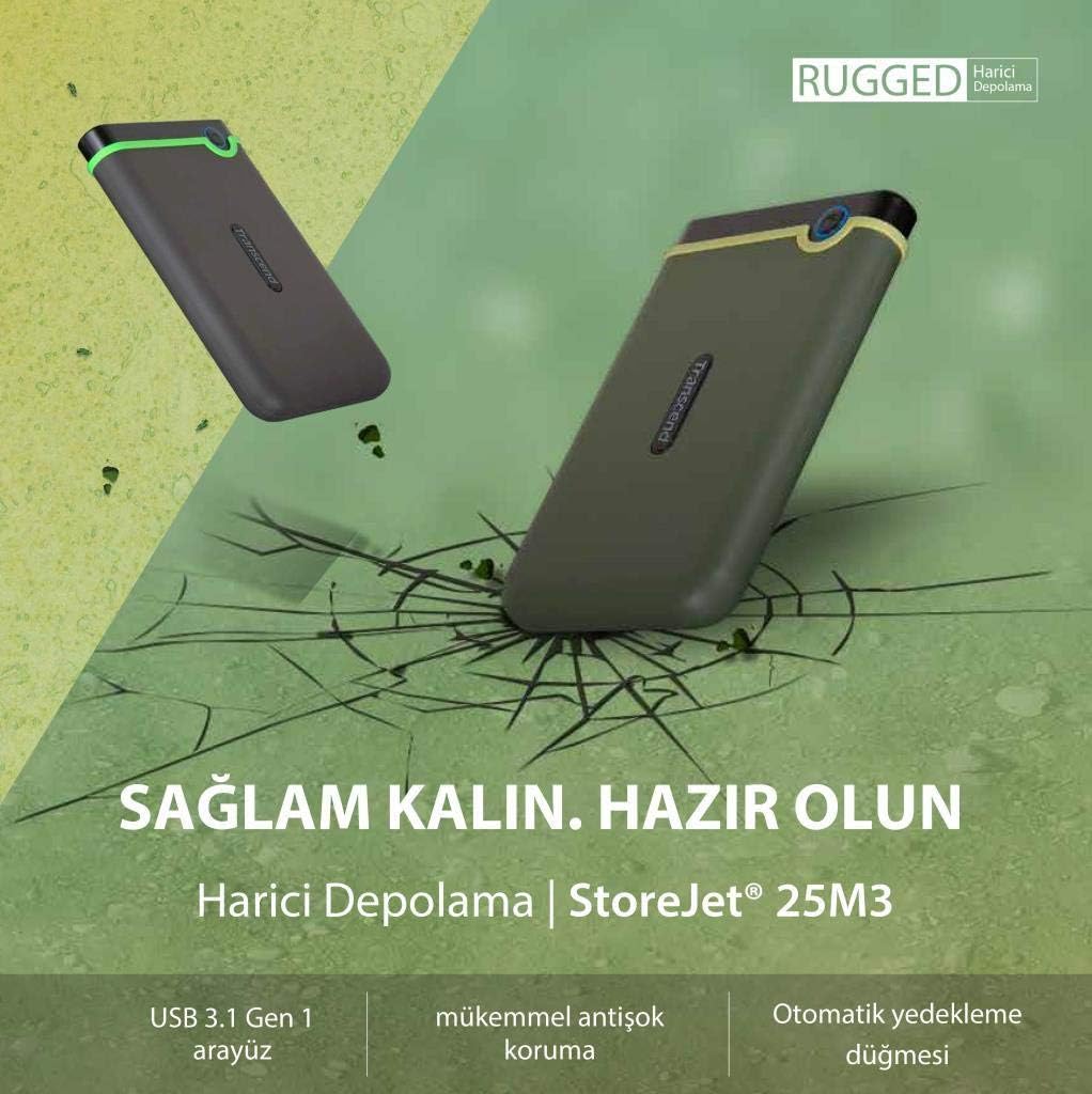 Transcend 2TB USB 3.1 Gen 1 StoreJet 25M3G SJ25M3G Rugged External Hard Drive TS2TSJ25M3G, Military Green