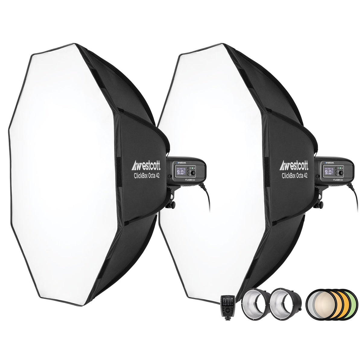 Westcott FJ400-SE 400Ws AC Studio Strobe 2 Light Kit Compatible with Sony Trigger, 2 Octa Softboxes - Fast Recycle, 5500K Color,