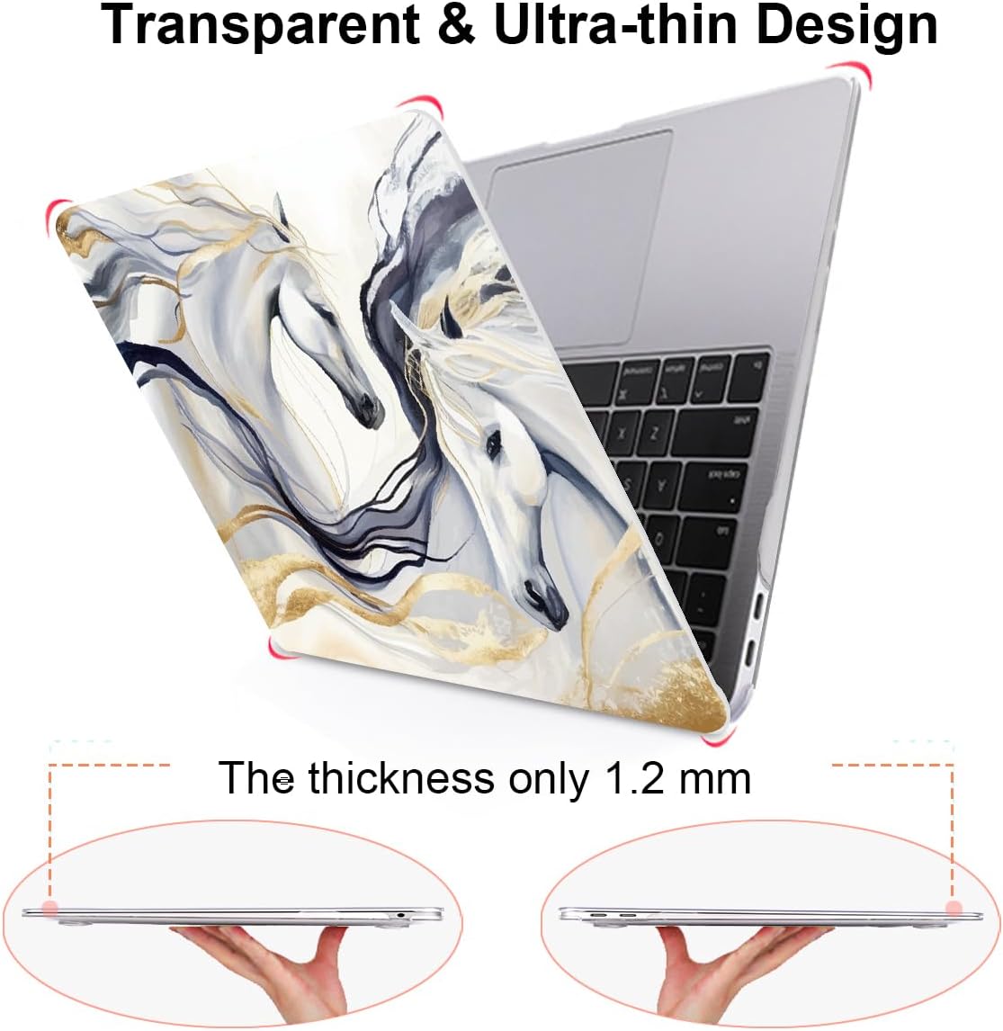 Compatible with 2021 2020 2019 2018 MacBook Air 13 inch Case M1 A2337 A2179 A1932 Retina Display Touch ID, Crystal Clear Pattern Plastic Hard Shell Case for Mac Air 13 M1 2021, Unique Horse