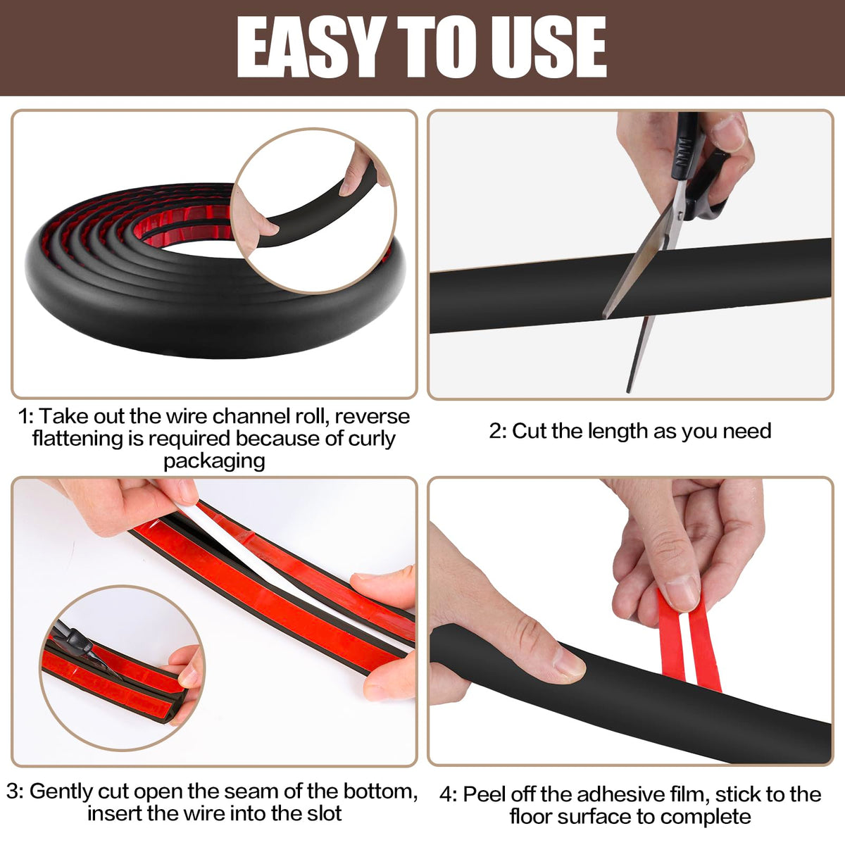 Floor Cord Cover Self Adhesive Cord Hider,10FT Cable Management, Extension Strip Protector for Wires, Prevent Cable Trips for Offices, Gyms, Exhibitions Cavity:0.47"(W) x 0.35"(H) Black
