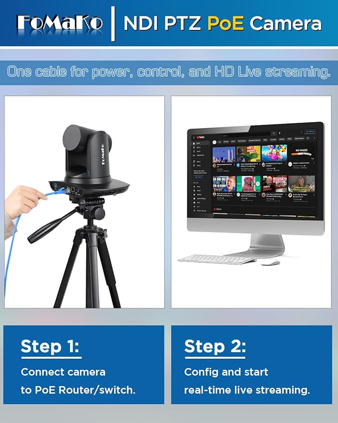 FoMaKo NDI PTZ CameraAI Auto-Tracking Gen 3 30x Optical Zoom IP USB3.0 HDMI PTZ Camera for Church Services Worship Education (NDI 6 & NDI HX3 Certified) FMK30UH NDI-B (Black Color)