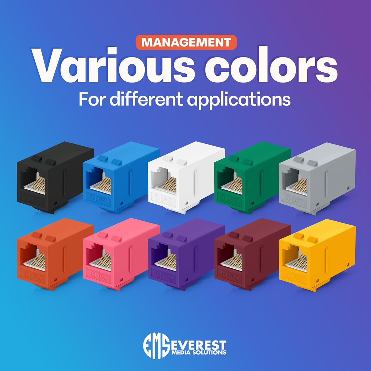 Everest Cat6 RJ45 Keystone Coupler (12-Pack) in Orange - RJ45 Coupler - Cat 6 Couplers - Female to Female Cat6 Keystone Jacks - Ethernet Couplers - Ethernet Cable Extender