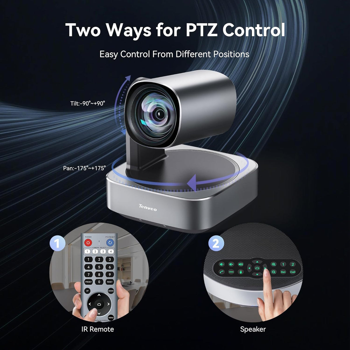 Tenveo 4K PTZ Conference Room Camera System Audio and Video Conferencing 12X Optical Zoom HDMI PTZ Camera and Bluetooth Speakerphone with 2 Expansion Mics Bundle Wide Angle for Large Remote Meetings
