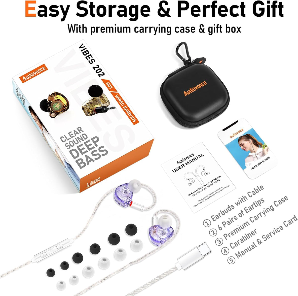 Vibes 202MC USB-C Wired Earbuds - HiFi in Ear Monitor Headphones - Noise Isolating Ear Buds w/ Mic - Clear Sound, Deep Bass & Comfort-Fit Earphones - MMCX to USBC, Silver Plated Cord, Carrying Case