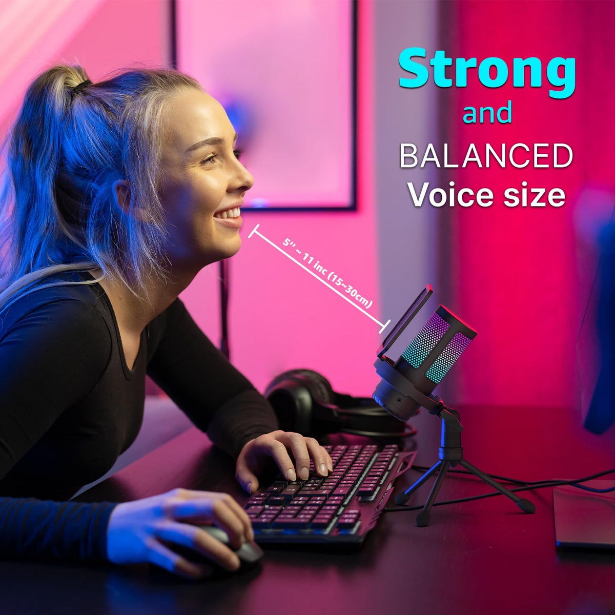 IXTECH USB Gaming Microphone for PC, RGB Condenser Microphone with Tripod Stand, Pop Filter, Rotate Gain Button, and Quick Mute, Noise Cancellation Computer Mic for Streaming, Gaming, Podcasting
