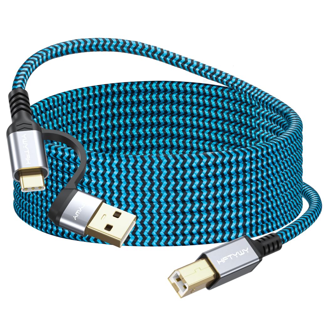 Hftywy 6.6 2-in-1 Printer Cable FT, Type C and USB A to B Printer Cable Compatible with MacBook Pro, HP, Canon, Epson