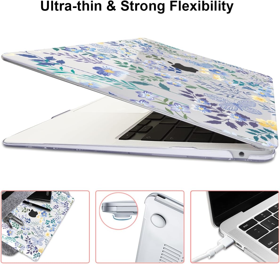 Compatible with 2021 2020 MacBook Air 13 inch Case M1 A2337 A2179 A1932 2018 2019 Release, Pattern Plastic Hard Shell Case & Keyboard Cover for Mac Air 13 Touch ID, Meadow Wildflower