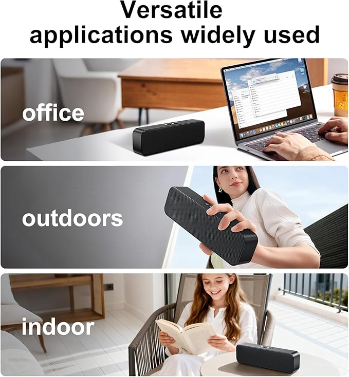 Computer Speakers for Desktop PCRechargeable Bluetooth SpeakerSmall Computer Soundbar with Stereo & Bass3.5mm Aux-inTF PortLoud Volume for Web ConferencesTeacherMusic (Black)