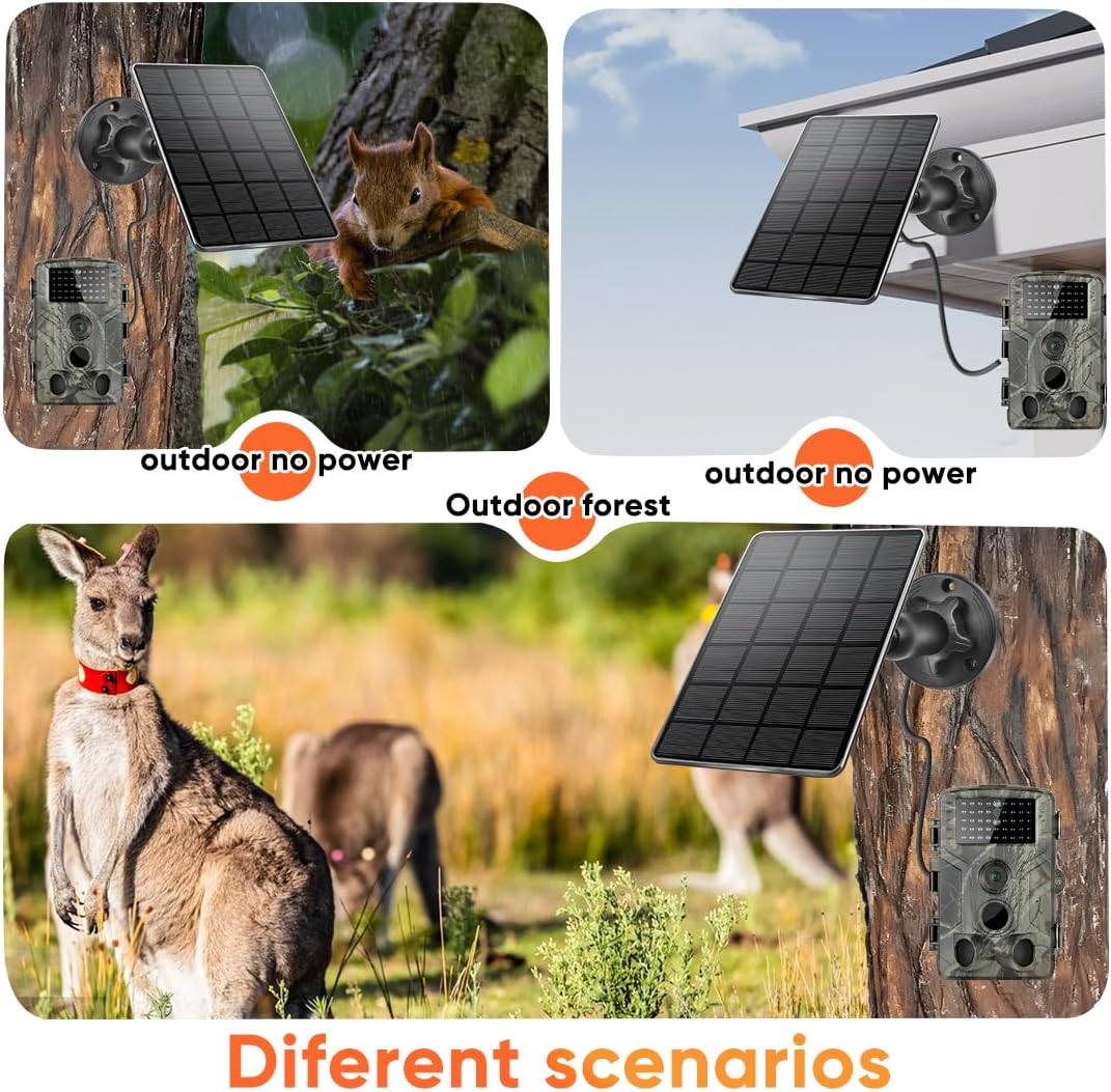 Solar Panel for Trail Camera,6W Solar Kit Build-in 5000mAh Rechargeable Battery, Hunting Accessories for IP66 Waterproof, 5W Solar Power for Trail Camera