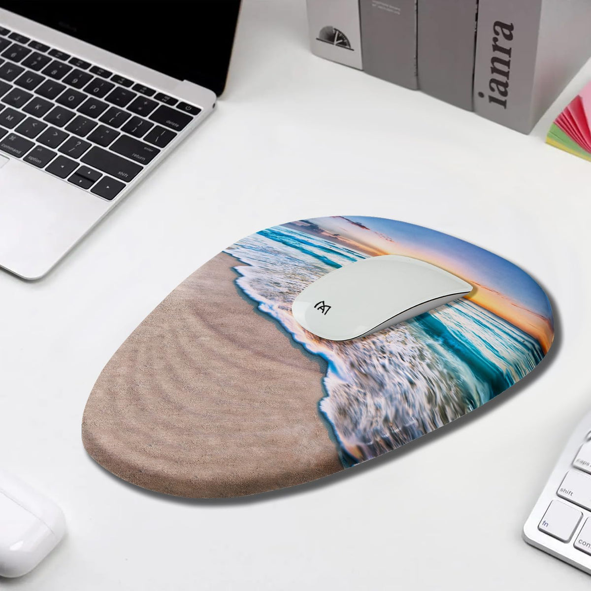 Sunset Mouse Pad, Ergonomic Mouse Pad with Wrist Rest Support, Non-Slip PU Base Desktop Mousepad for Pain Relief, Computer, Office & Home, Beach