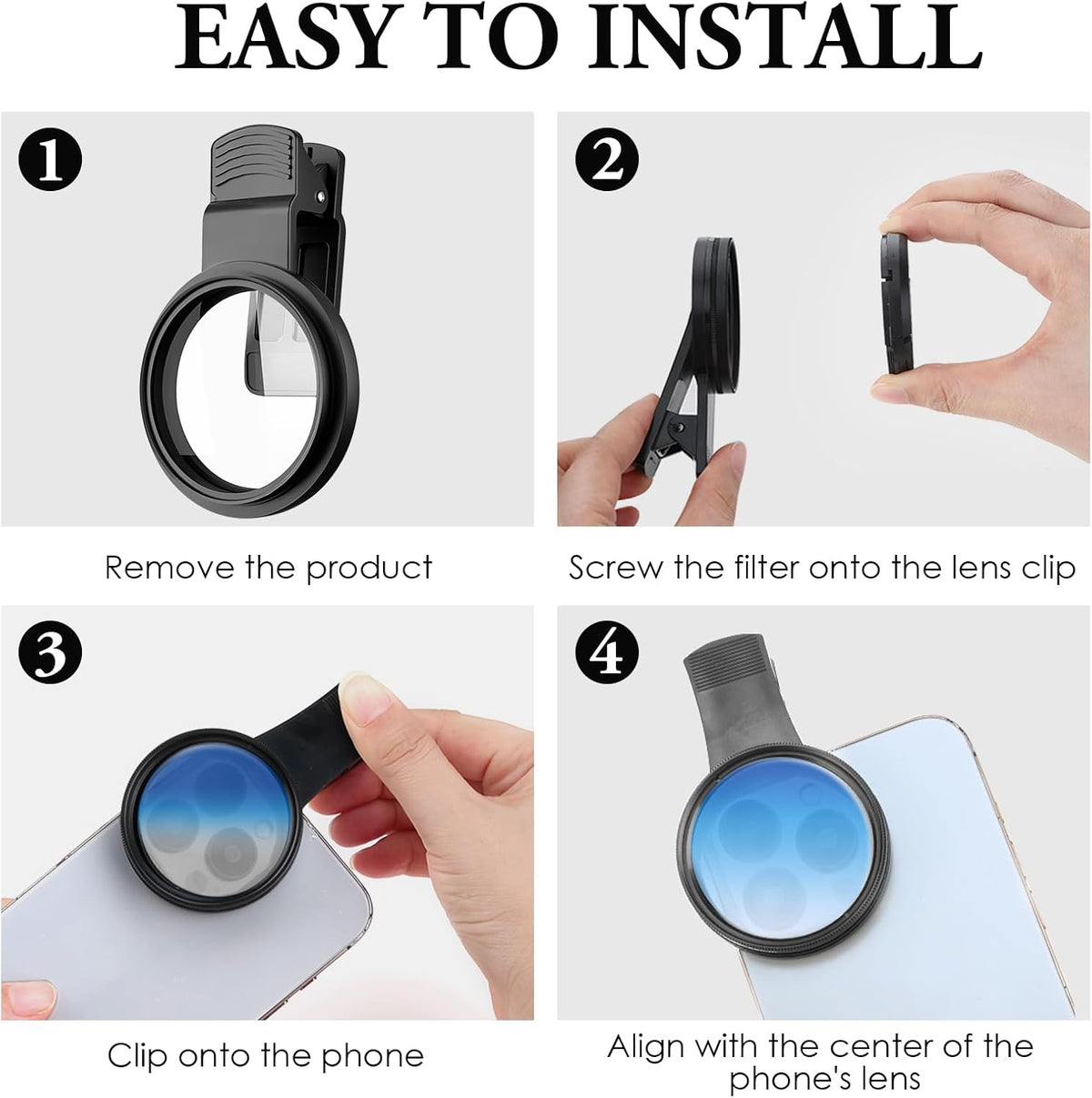 Clip - on Phone Polarizer Lens, Anti - Glare Polarizing Filter for Smartphone Cameras, Universal Clip Design with Cleaning Kit, Enhance Color & Reduce Reflections for Outdoor/Glass Photography