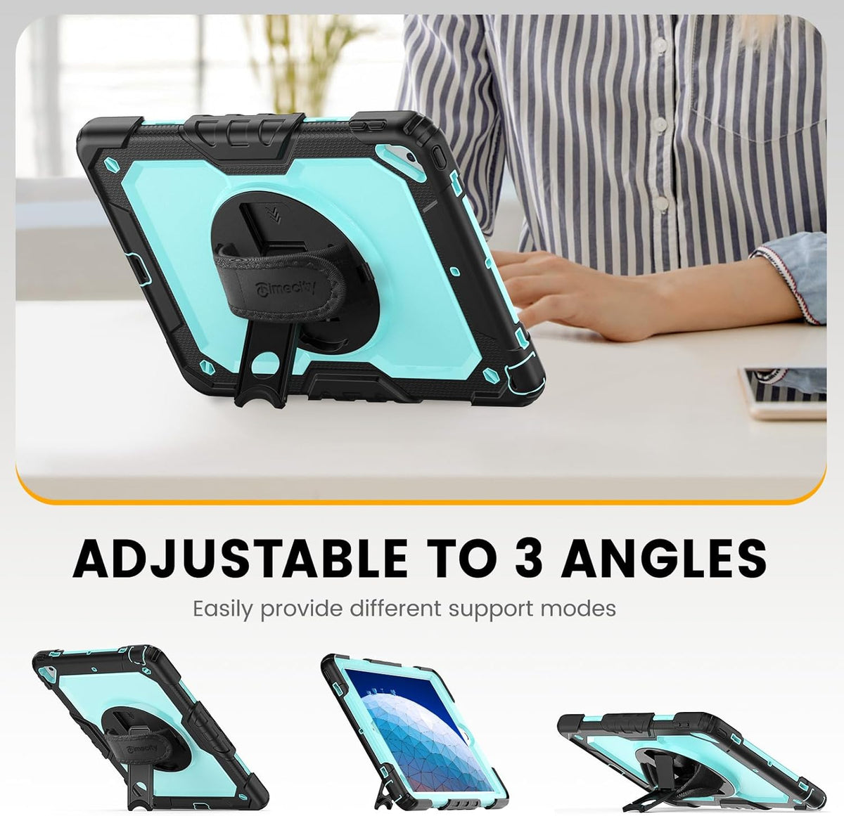 Timecity for iPad Air 3/ Pro 10.5 Inch Case, 360° Rotating Stand, Pencil Holder, Shockproof with Screen Protector & Shoulder Strap - Heavy Duty Protection Case for iPad Air 3rd Gen - Light Blue