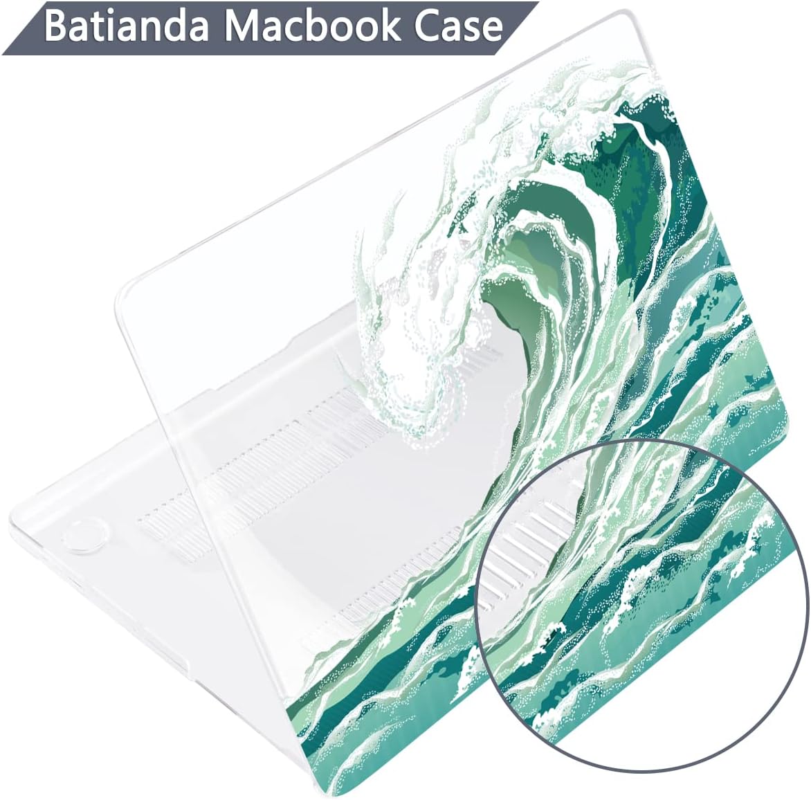 Batianda Premium Case for New MacBook Air 15 inch 2025 M4 2024 2023 with M3 M2 Chip Model A3241/A3114/A2941, Designed Protective Plastic Hardshell & Keyboard Cover & Screen Protector, Waves