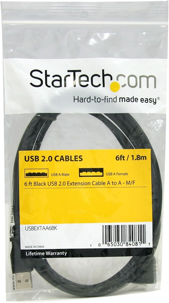 StarTech 6ft USB 2.0 Extension Cable, USB-A M/F, Black (USBEXTAA6BK)