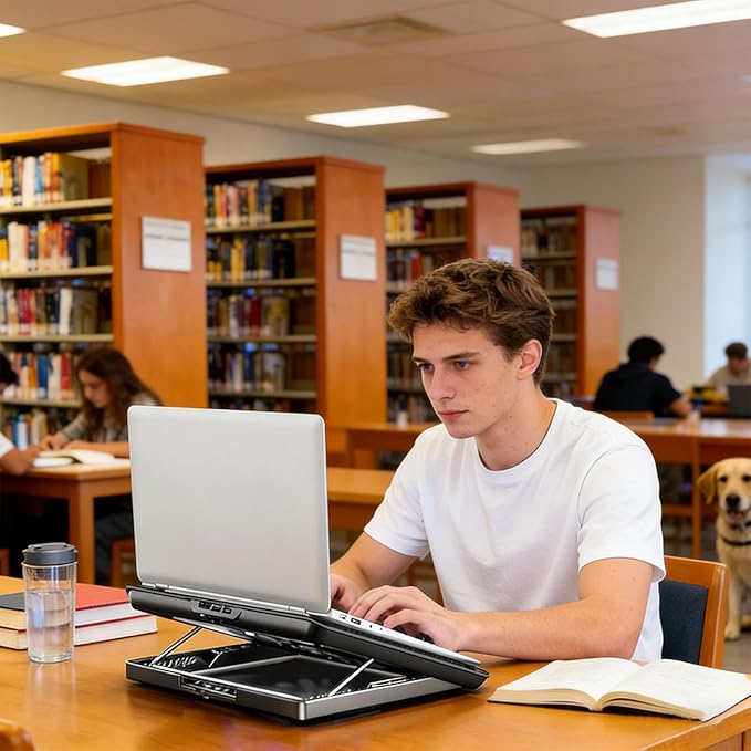 Laptop Cooling Stand - Adjustable Quiet Cooler Riser | Aluminum Alloy Quiet Computer Laptop Cooling Fan | for Desk Keyboard Tablet Book Home Workplace Dorm Apartment