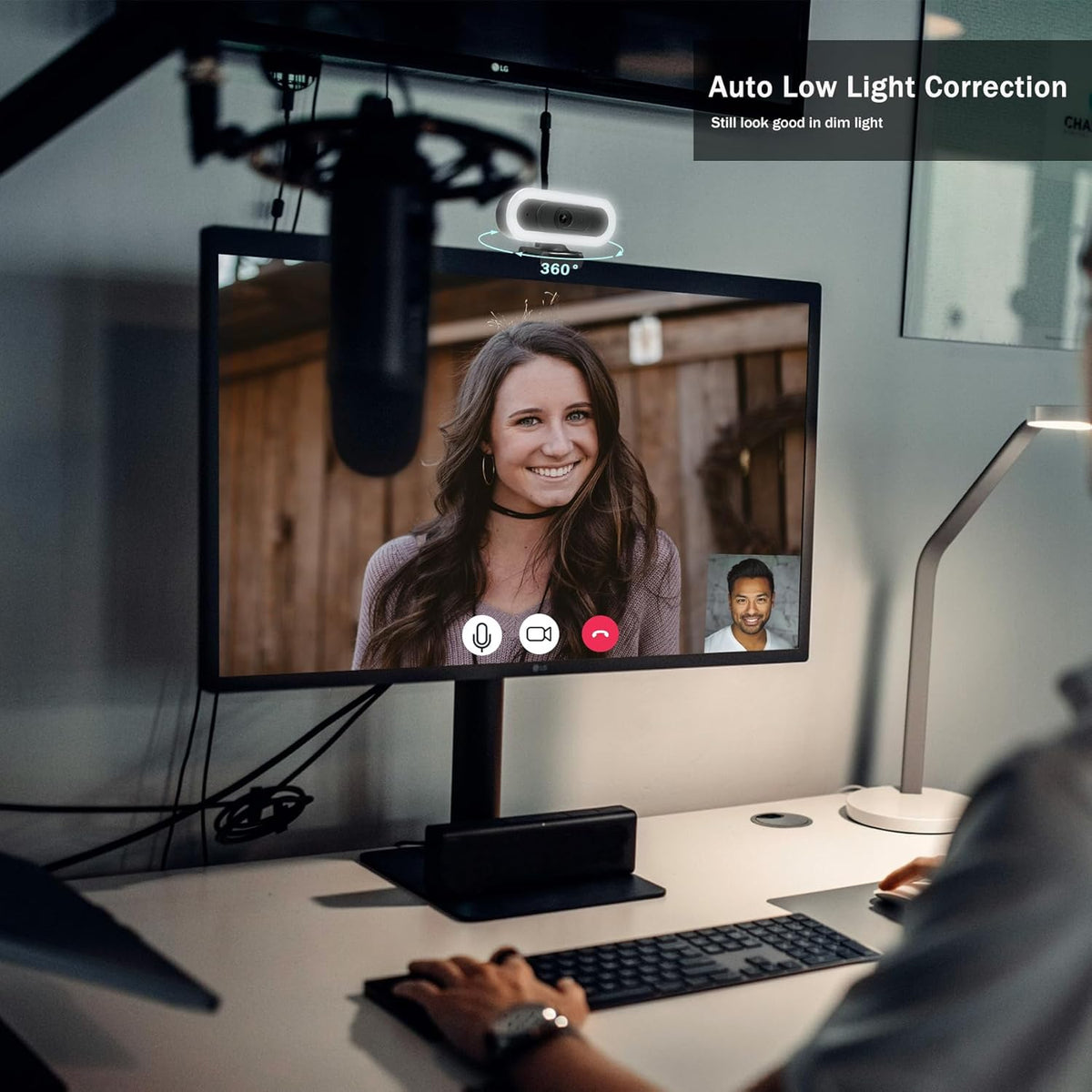 Hrayzan 2K 65 USB-C Webcam with Ring Light/Fill RGB Light, Privacy Cover, Built-in Dual Microphone, FOV, Plug & Play