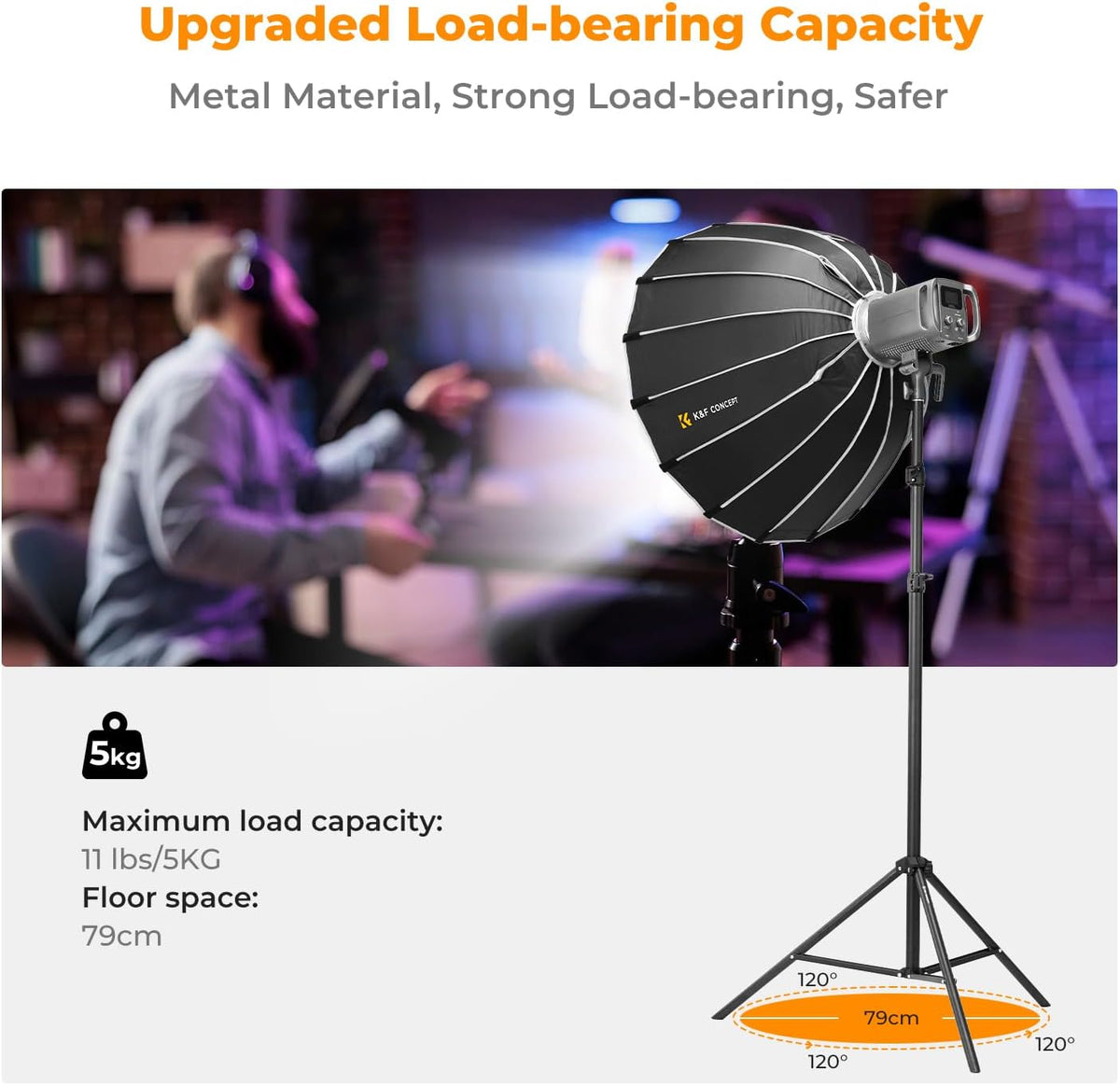 K&F Concept Light Stand for Photography, 6.5ft/2M Portable Extendable Photo Video Tripod Stand, Lighting Tripod with 1/4" Screw for Lighting/Strobe Light/Webcams/Cameras/Softbox, with Storage Bag