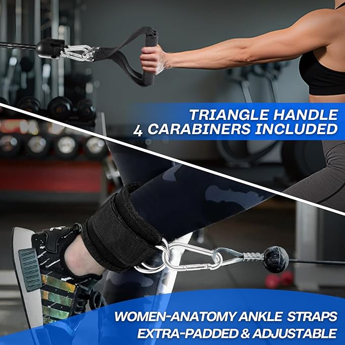 10-in-1 Cable Machine Attachments Set, LAT Pulldown Attachments Cable Accessories for Home Gym, Includes Tricep Rope, V-Bar, Straight Bar, D-Handle, Ankle & Wrist Straps for Cable Workout Machines