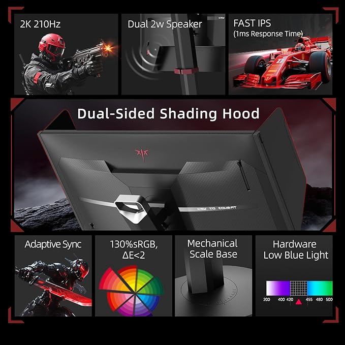 KTC 27 Inch Gaming Monitor 27M1 1440p 200Hz Computer Monitor with Built-in Sperkers Up to 210Hz 2K QHD Fast IPS Adaptive Sync 130% sRGB ΔE<2 Height Adjustable Monitors with Shielding Hood
