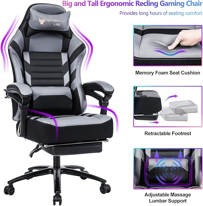 Comfort Redefined: Grey PU Adjustable Swivel Racing Office Chair - Ergonomic Design for Gamers & Work!