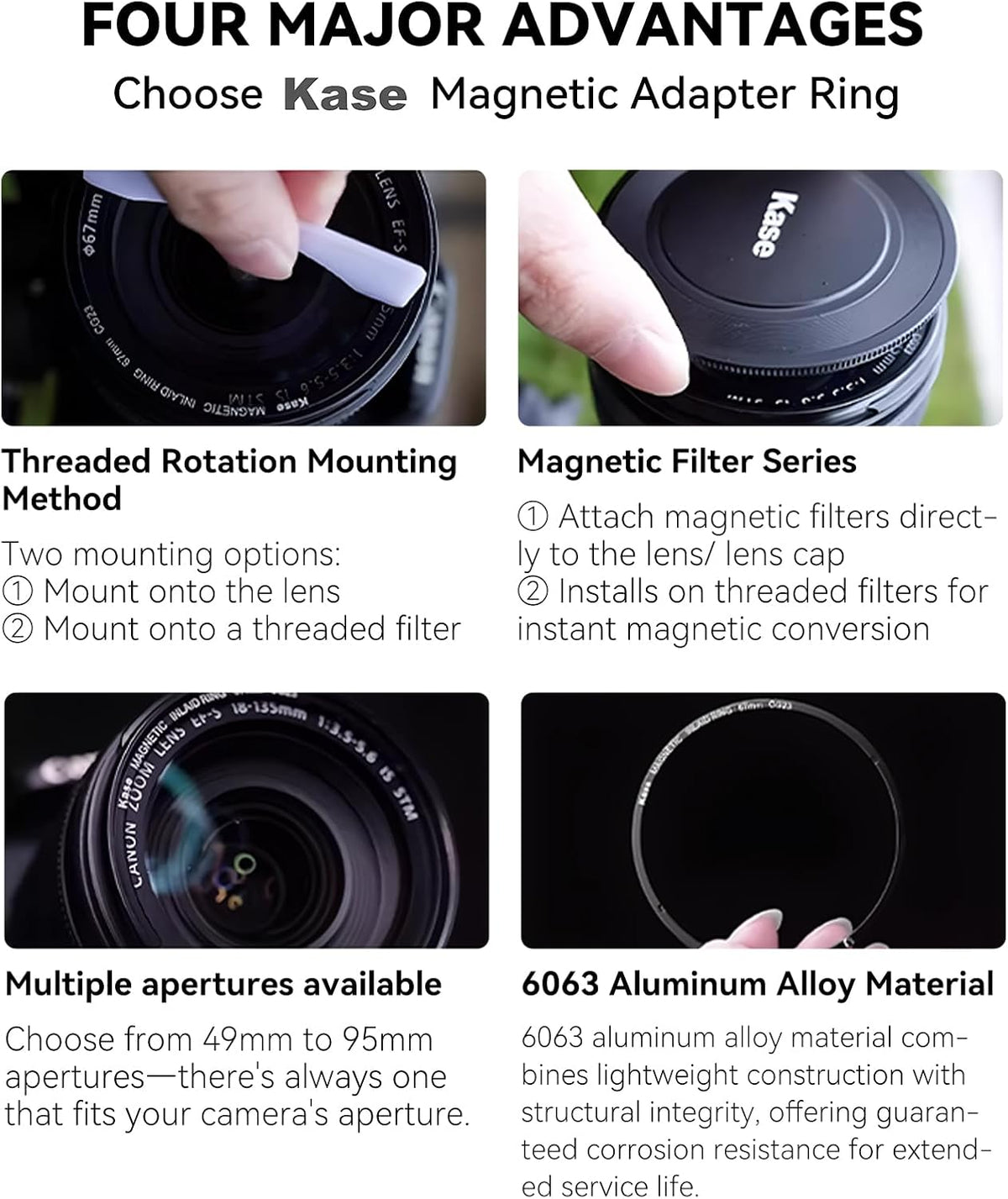 72mm 0.5s Kase Magnetic Adapter Ring, Aviation Aluminum Snap-On Frame for CPL/ND/UV Filters, No Light Leak & Vignette