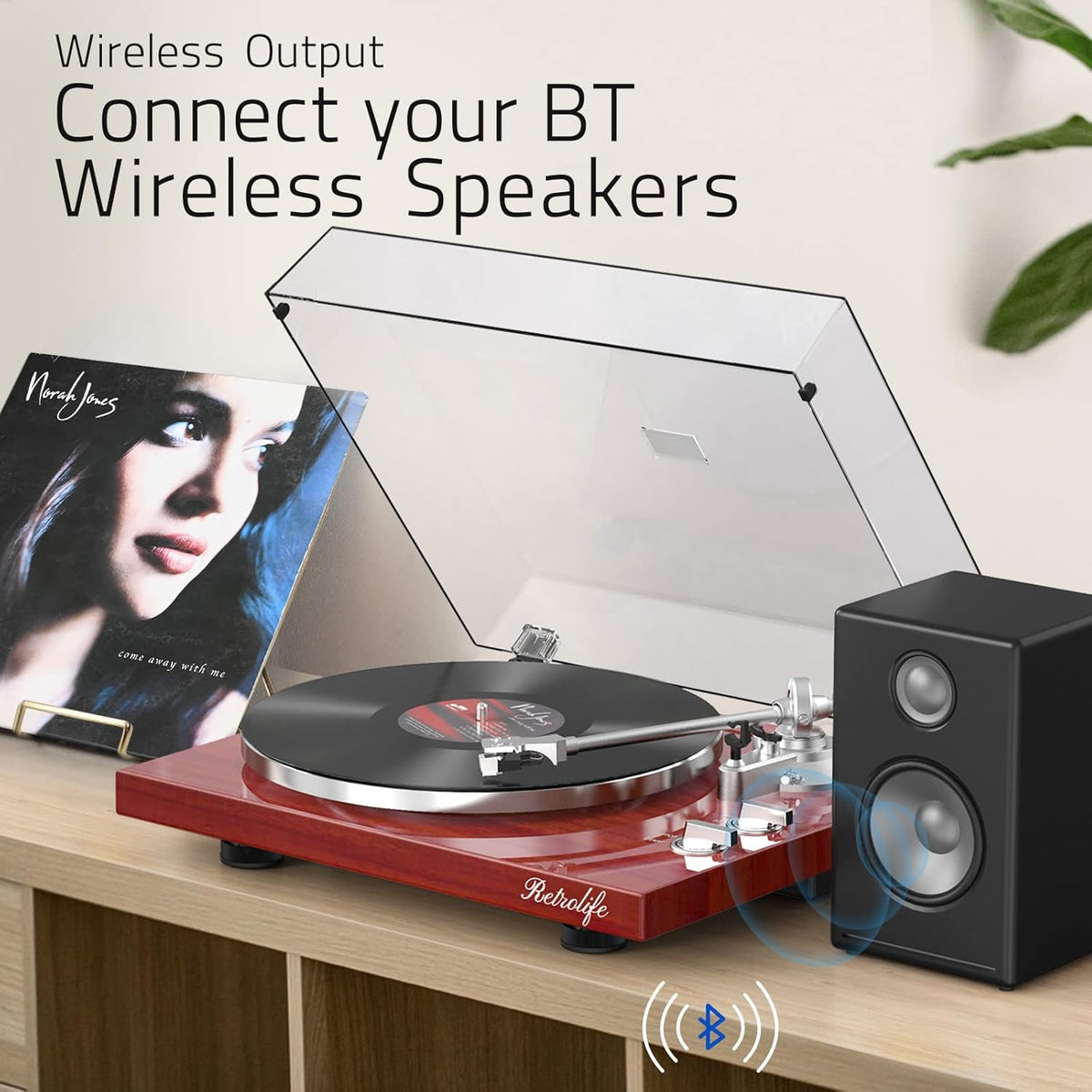Record Player Turntables for Vinyl Record Belt-Drive Wireless Output Connectivity Phono Line Out USB Digital to PC Recording MM Audio Cartridge Stylus Counterweight Piano Shiny Classic Red
