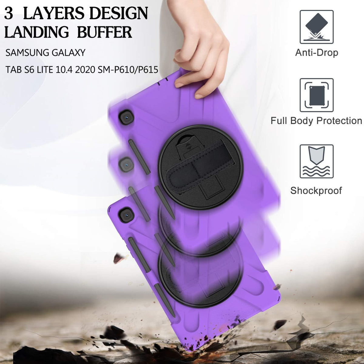 BRAECN for Galaxy Tab S6 Lite Case 10.4'' 2024,Rugged Protective Kids Case with Kickstand, Shoulder Strap, Hand Strap, S Pen Holder for Samsung Galaxy Tab S6 Lite 10.4“2024/2022/2020 -Purple